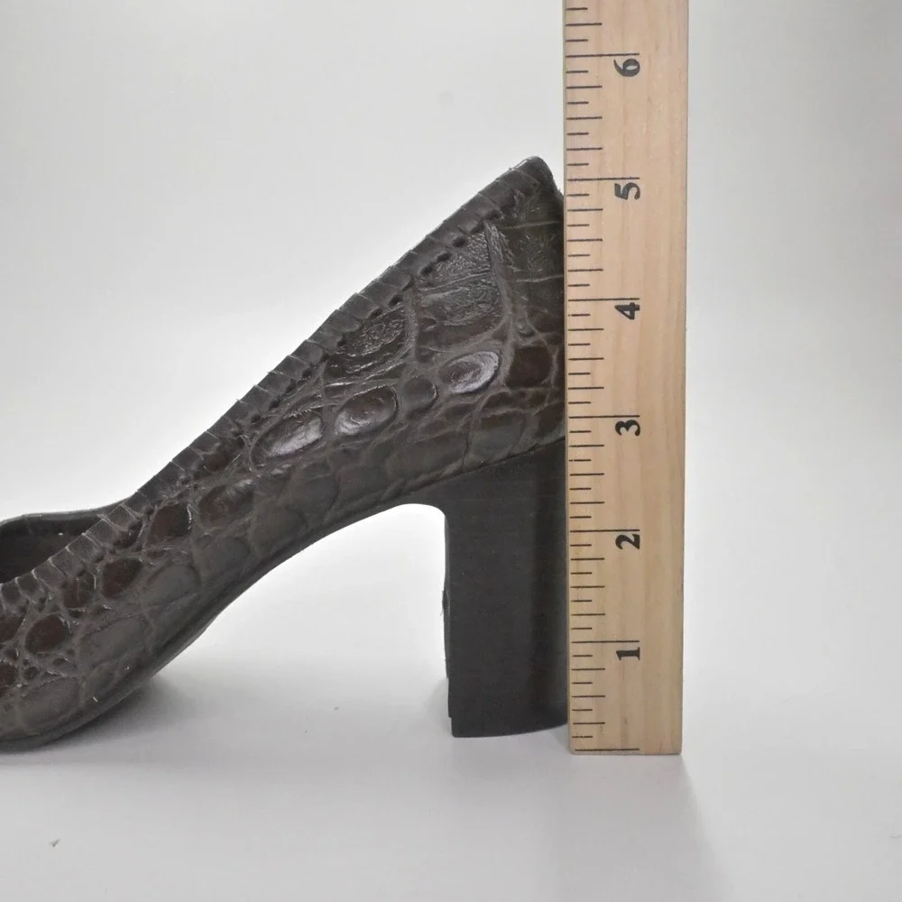 JACK ROGERS Heels Womens Size 7 Coin Isabelle Brown Croc‎ Leather Pump Round Toe
